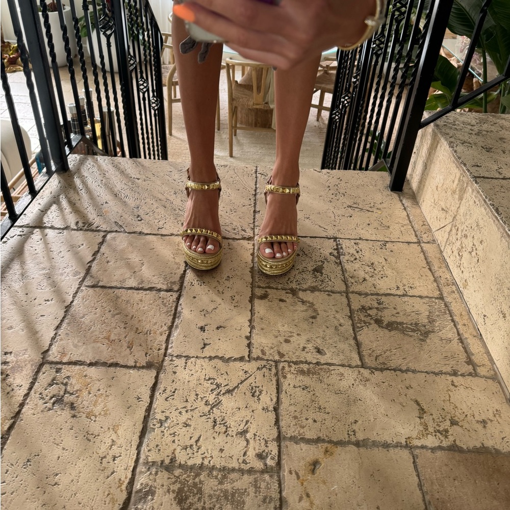 Christian Louboutin Pyraclou 110MM Leather Wedge Sandals